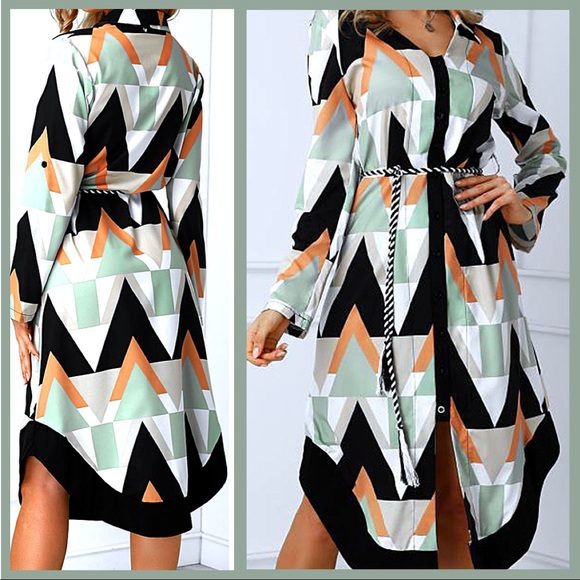 Button Front Long Sleeve Collared Midi Dress NWT - Picture 9 of 9